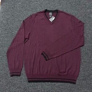 Jos A Bank Traveler Sweater Mens 2XLT Burgundy 100% Merino Wool V-Neck NWT